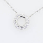 Sterling Silver Semi Mount Pendant Setting Round RD 7x7mm Halo Choker Chain - Syzjewelry